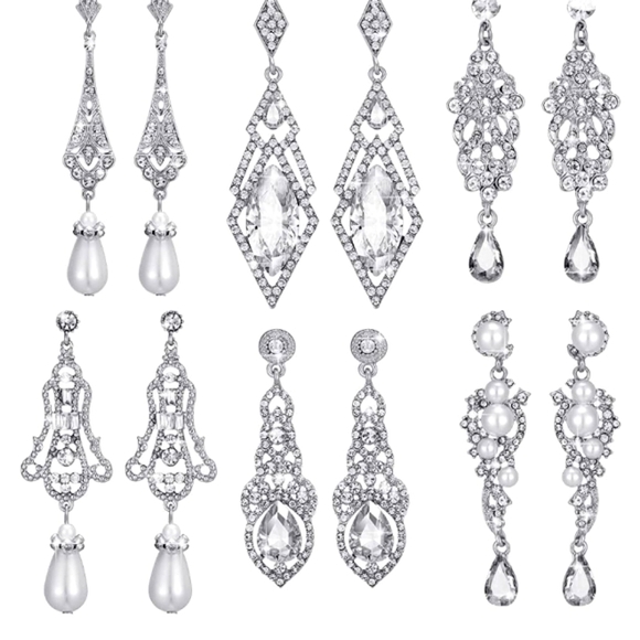 6 Gorgeous Pairs Rhinestone Dangle Drop  Earrings NWT - Picture 8 of 8